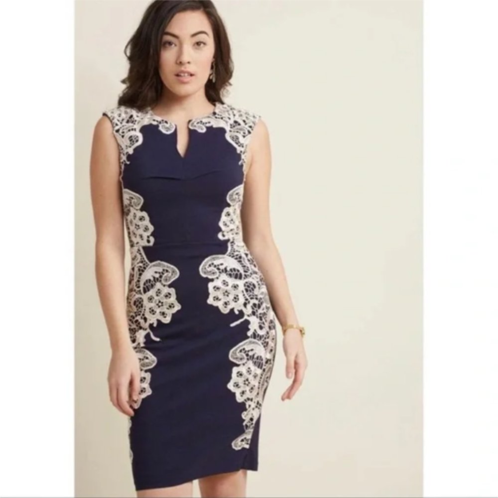 NWT Modcloth Navy and Cream Sheath dress!